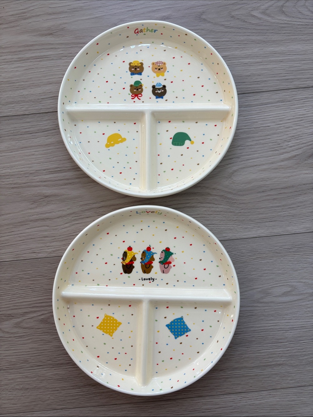 Set of 2 brand new ceramic Cute Divided Kids Plates